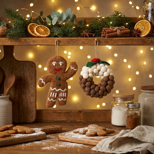 Handmade Felt Jolly Gingerbread Man Hanging Christmas Decor
