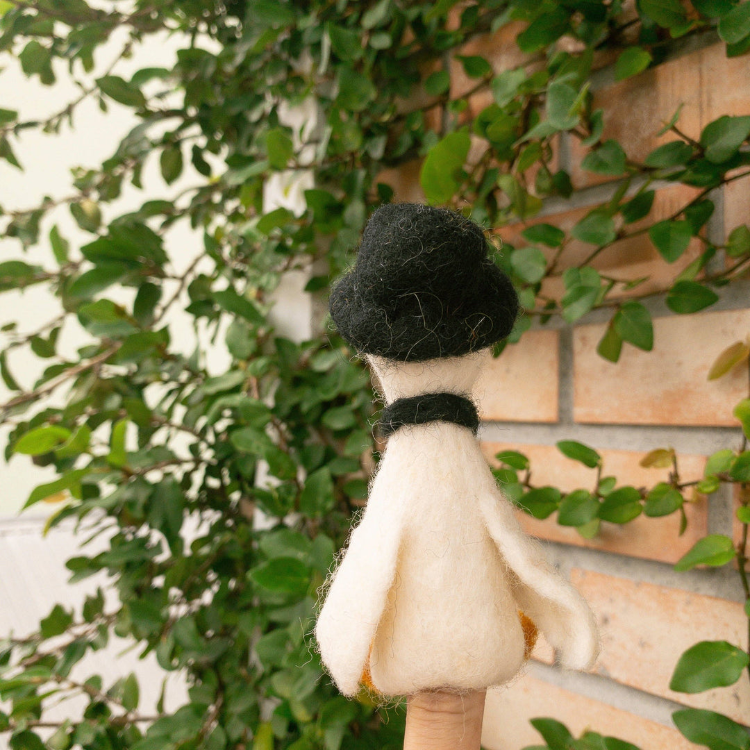 Hand-felted wool duck finger puppets, alternate view
