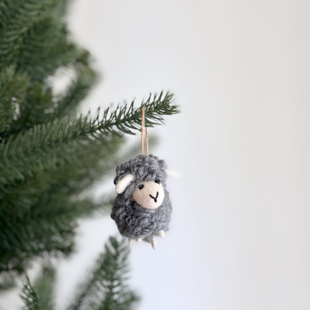 Mini Sheep Ornament — Hand-Felted | Gray or Brown