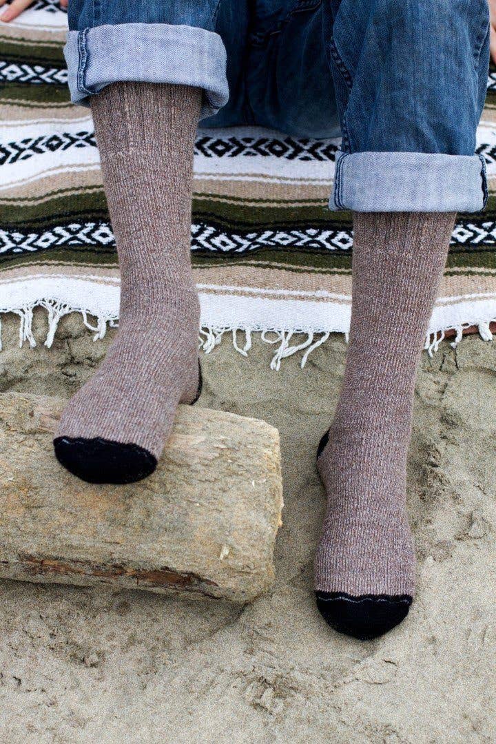 OutdoorAdventure tall alpaca socks in cocoa brown, calf to knee height with reinforced heel and toe