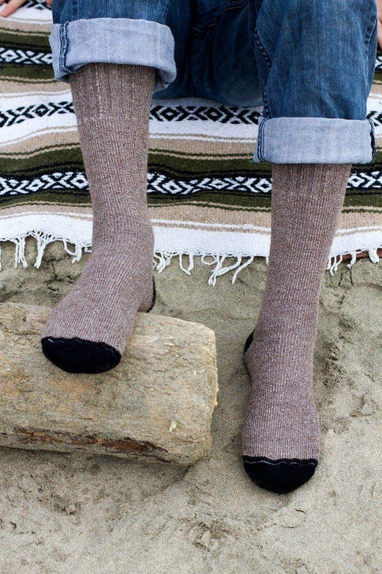 OutdoorAdventure tall alpaca socks in cocoa brown, calf to knee height with reinforced heel and toe