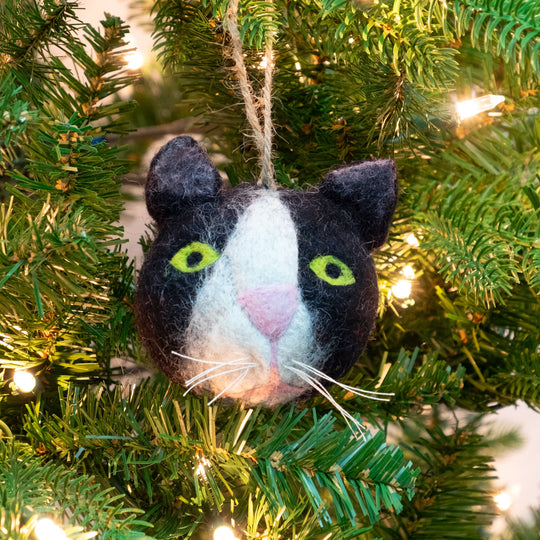 Cat Face Ornament — Hand-Felted, Assorted