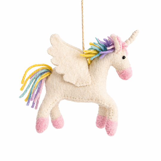 Prancing Pastel Unicorn Ornament — Hand-Felted