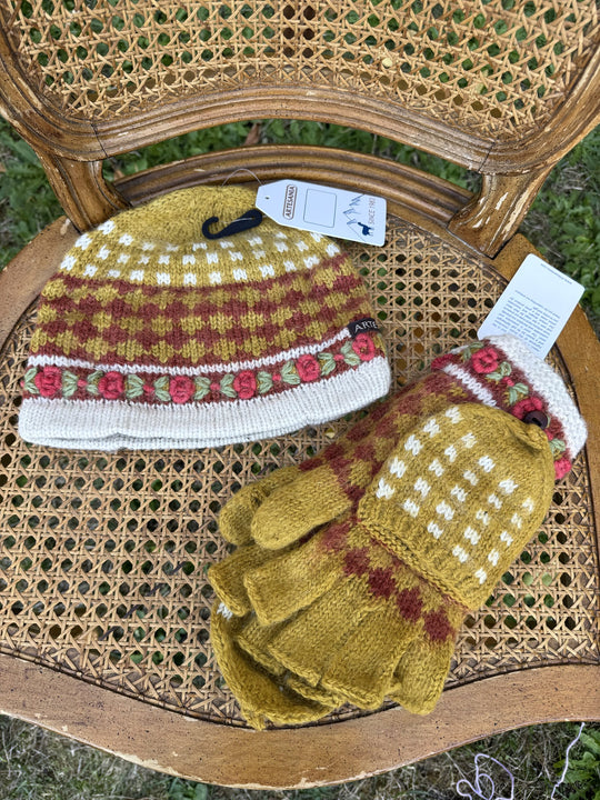 Golden Rose hat shown with the matching mittens (sold separately)
