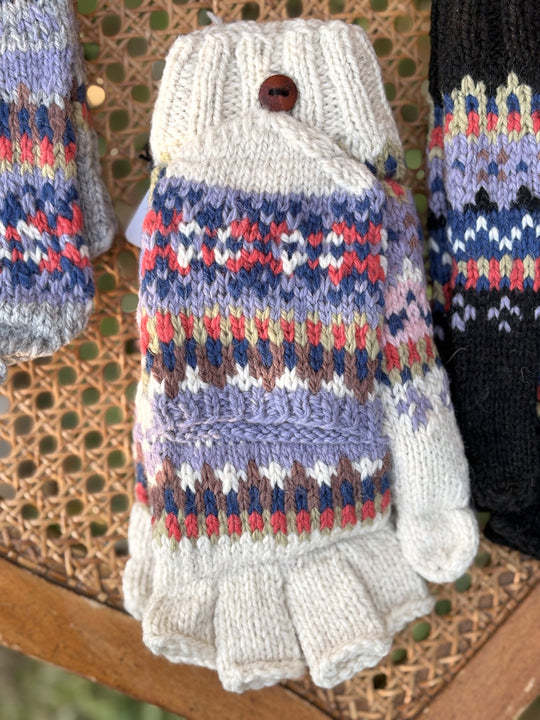 Lilac Frost flip-top mitten in cream