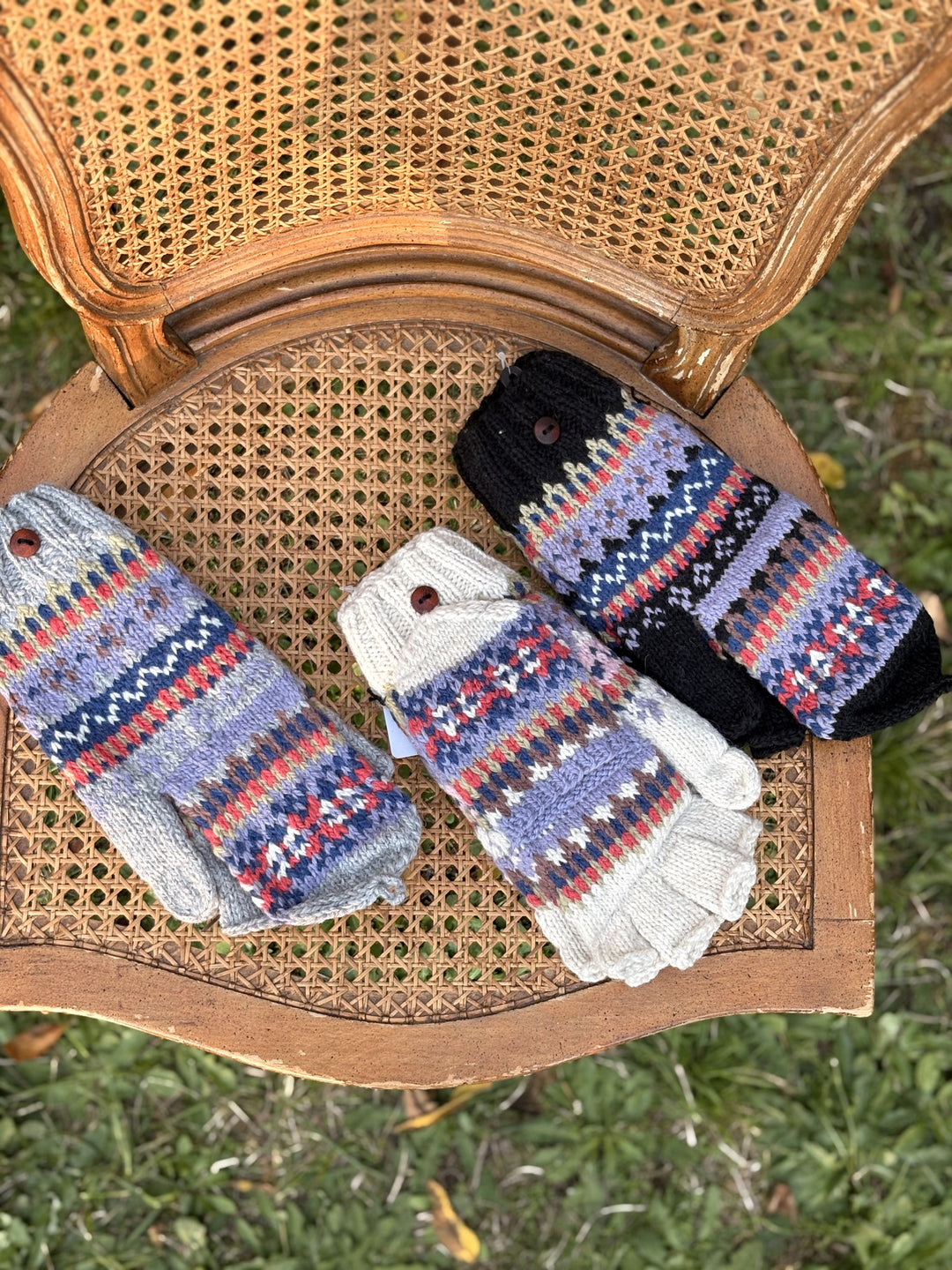 Lilac Frost flip-top mittens, all three colors