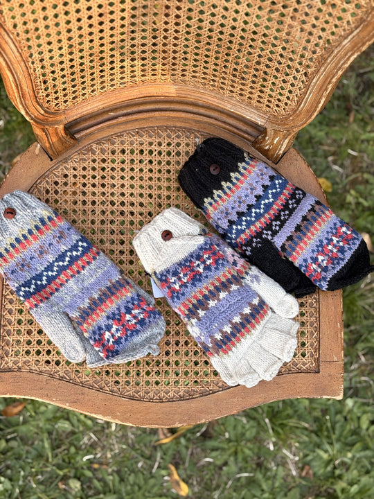 Lilac Frost flip-top mittens, all three colors