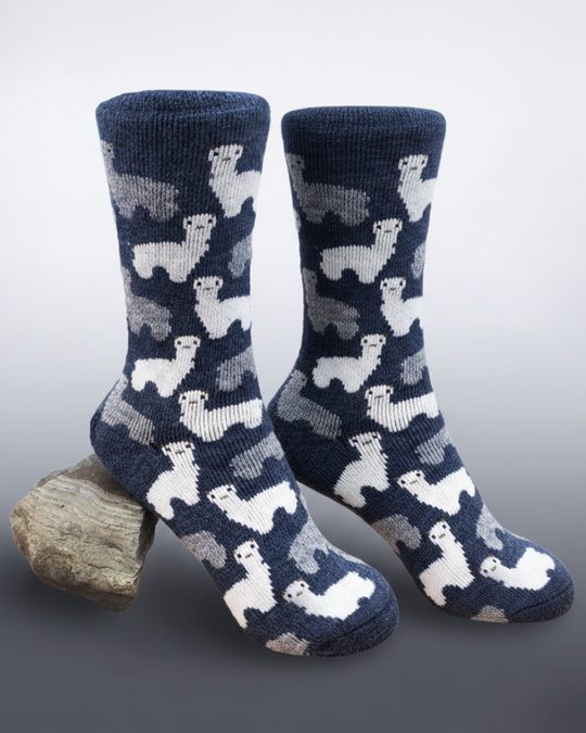 Alpaca Motif Casual Socks in Denim