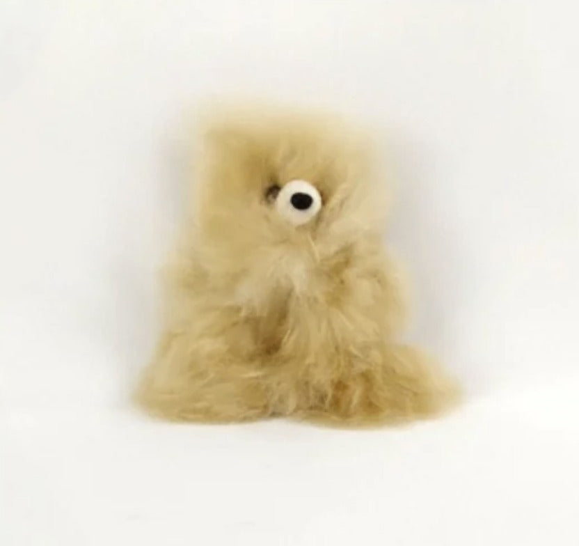 Small fluffy fawn alpaca fleece pocket teddy bear