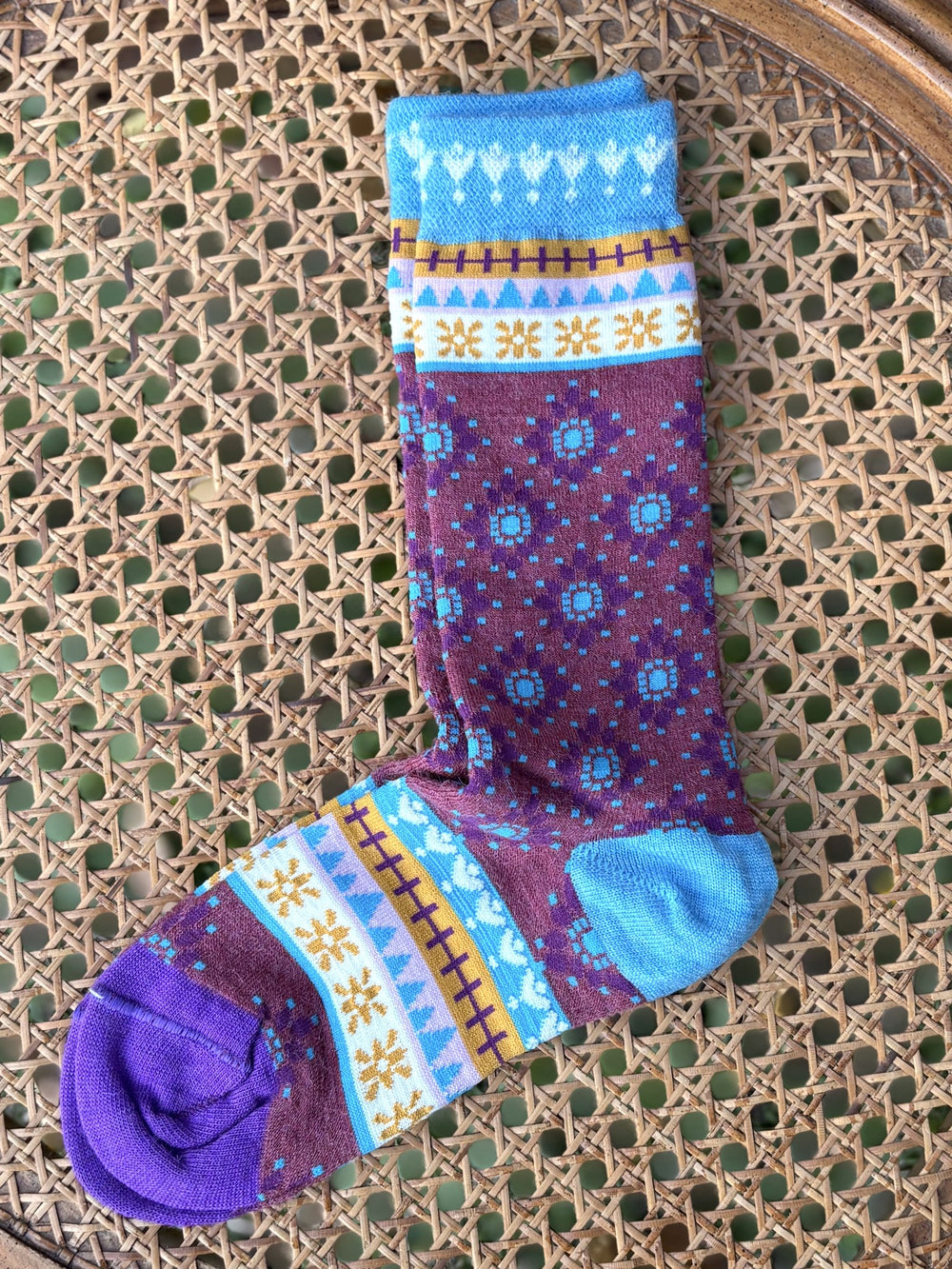 Rosewood folk floral alpaca sock, full length